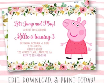peppa pig invitation etsy