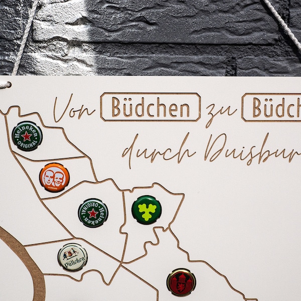 Stadtkarte Duisburg Büdchen-Tour Kronkorken Bierkarte Geschenkidee