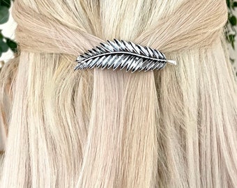 Silver feather hair clip