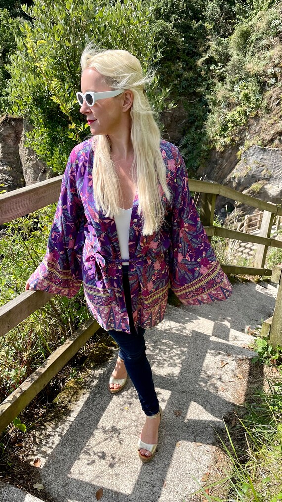 Ibiza boho purple kimono belted jacket