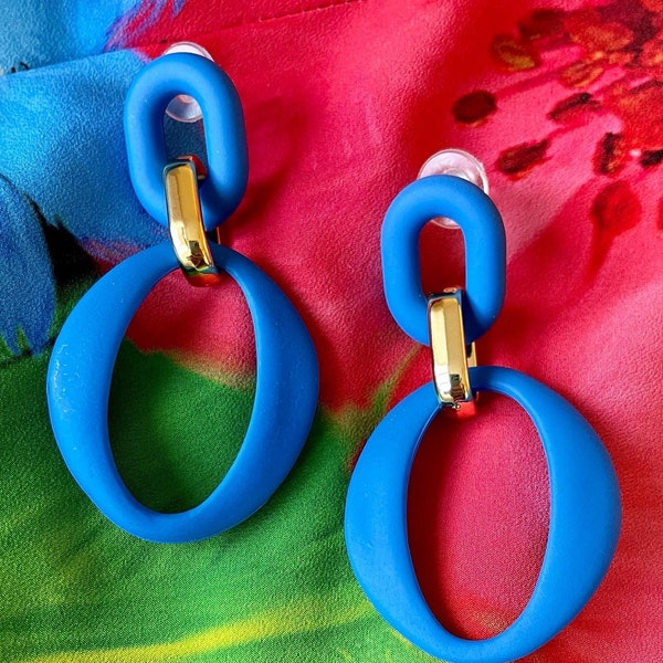 Blue 8o's vintage double hoop earrings