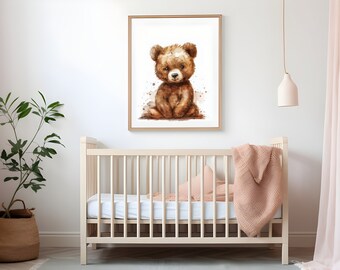 Lindo cartel de animales de oso bebé para guardería o habitación de niños