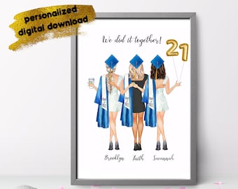 Graduation gift for her, BFF gift, 3 best friend gift, We did it, 4 best friends, Class of 2020, 5 friends print, Graduation Keepsake