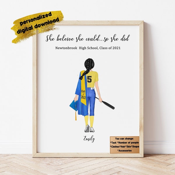 Personalized softball graduation print, Softball teammate, Sport graduation, class of 2022, Daughter graduation, Softball senior night