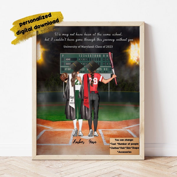 Personalized softball friends graduation print, Softball teammate, Softball lover gift, Sport graduation, class of 2022, Softball senior