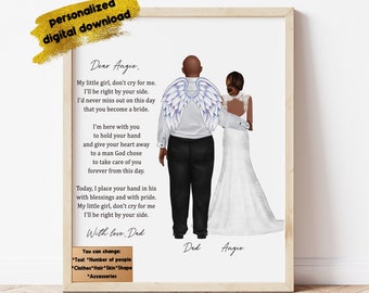 Wedding memorial print, Father of the bride, Memorial poem, Custom Funeral gift, Family Memorial print, Grandad in heaven, Dad And Bride