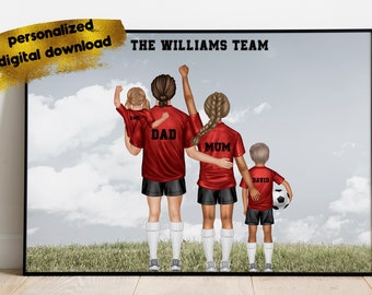 Football family print, Father's day gift from children, Dads dream team, Family football portrait, Father Kids, Sport gift for dad, Liverpoo