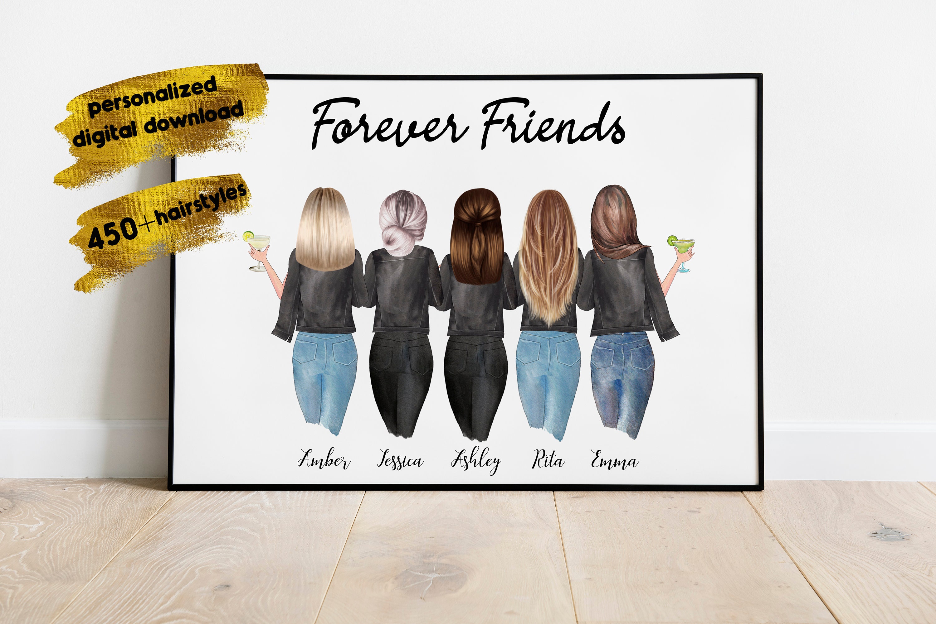 Best friends portrait 56 friends portrait print Coworker - Etsy 日本