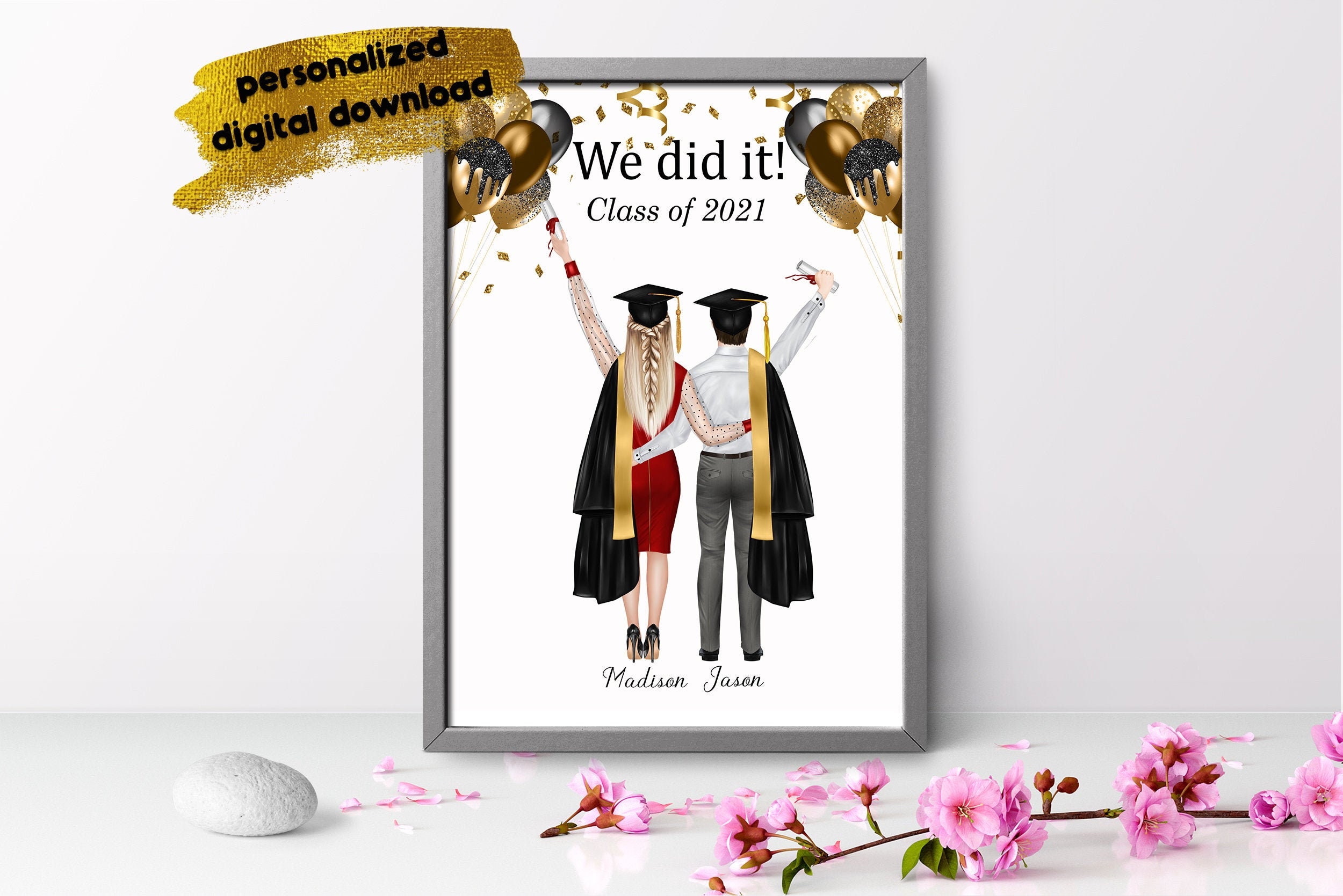 Personalized Graduation Print Couples Graduation Class of | Etsy