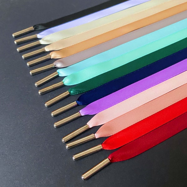 10mm Ribbon Lace With Metal Ends, Satin Shoelace - 15 colors