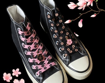 Pink and Black Sakura Shoe Laces With Sakura Charms - Set