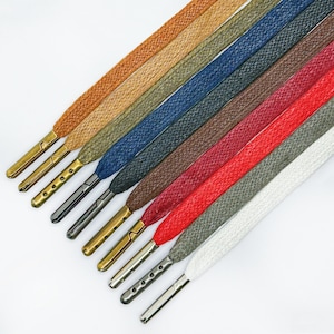 Flat Waxed Shoelaces With Metal Ends - ONE PAIR