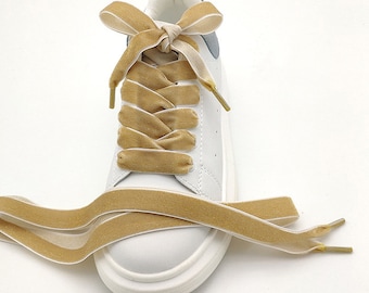 Gold Glitter Velvet Shoe Laces, 1.5cm Width Velvet Ribbon - One Pair