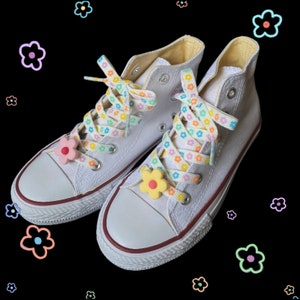 Floral Shoestrings, Sneaker Shoelaces With Flower Charms - ONE SET, Length 80cm/90cm