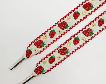 Strawberry and Flowers Shoelace With Metal Aglets