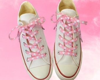 Pink Shoelaces With White Heart - One Pair