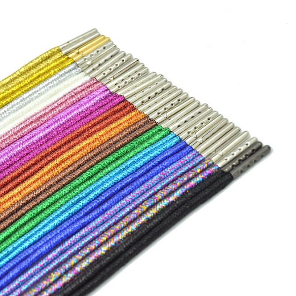 Glitter Metallic Rope Shoelaces With Metal Shoe Aglets, Sparkle Shoelaces, Shinny Shoelaces - ONE PAIR