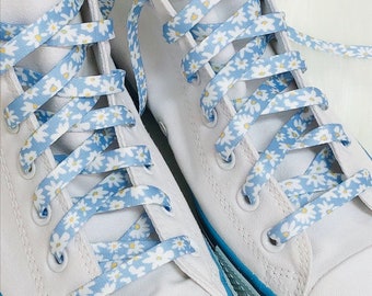 Blue and White Floral Shoestrings  - ONE PAIR