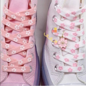 Sakura Shoe Laces, Cherry Blossom Lace With Sakura Charms - ONE SET, Sakura Charms 5 Colors