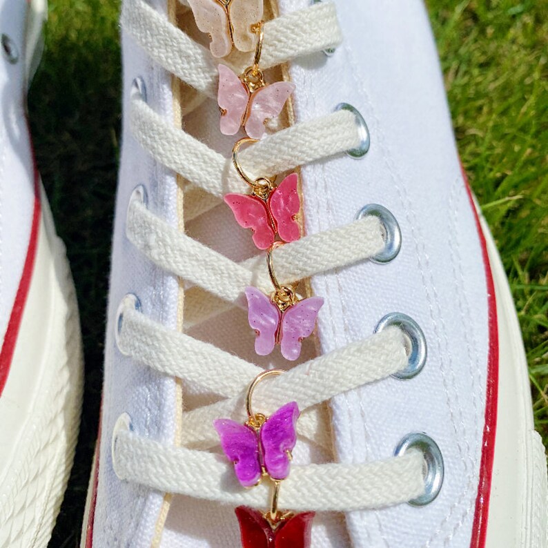 Glitter Butterflies Shoelace Charms Pink Butterflies Laces Etsy