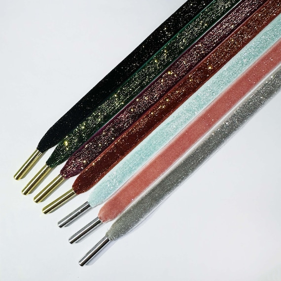 10mm Glitter Velvet Shoe Laces With Metal Tips