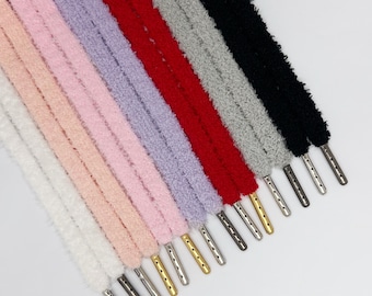 Fuzzy Laces, Pink Shoe Laces, White Shoe Laces - ONE PAIR