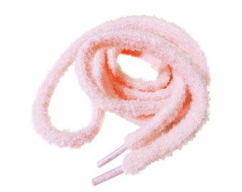 Cordones fuzzy, cordones de zapatos rosas, cordones de zapatos blancos cremosos - UN PAR