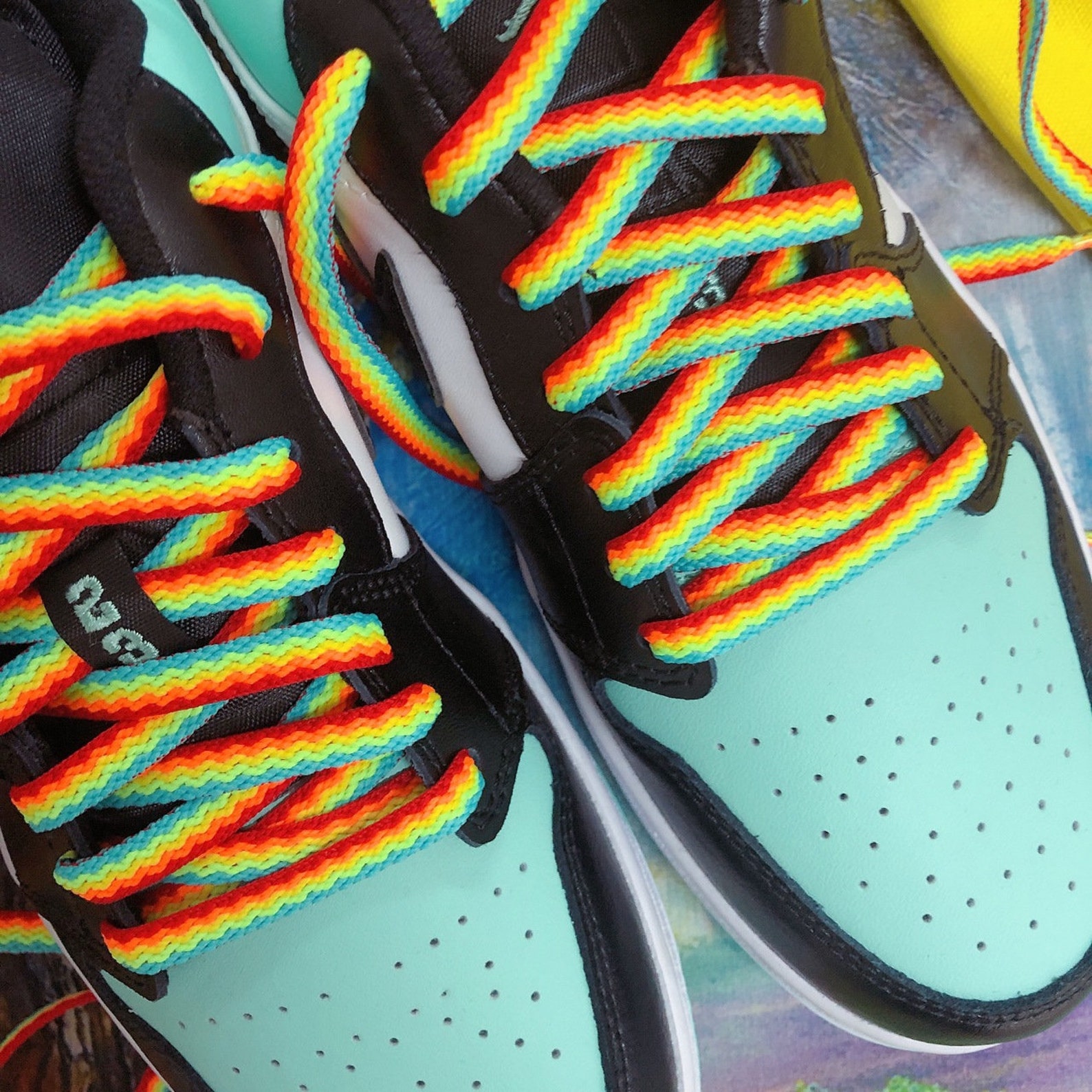 Rainbow Shoelace Waved Shoelaces Green Shoe Strings Purple Etsy