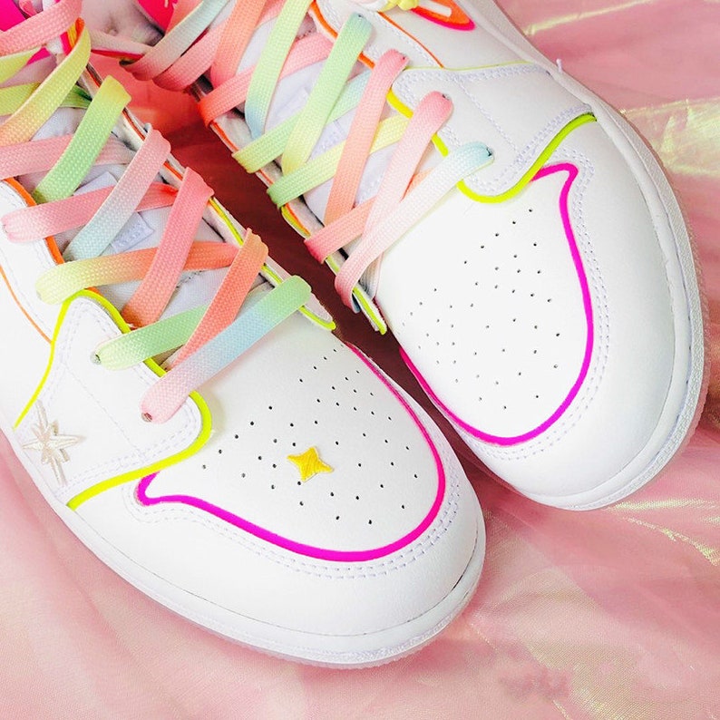 Pink Shoelaces Neon Shoe Laces Macaron Flat Laces Rainbow Etsy