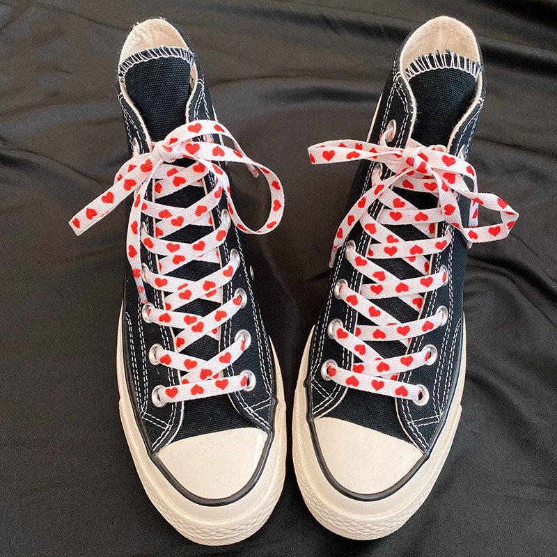 Heart Shoelaces Red and White Shoelaces Flat Shoelaces Red | Etsy