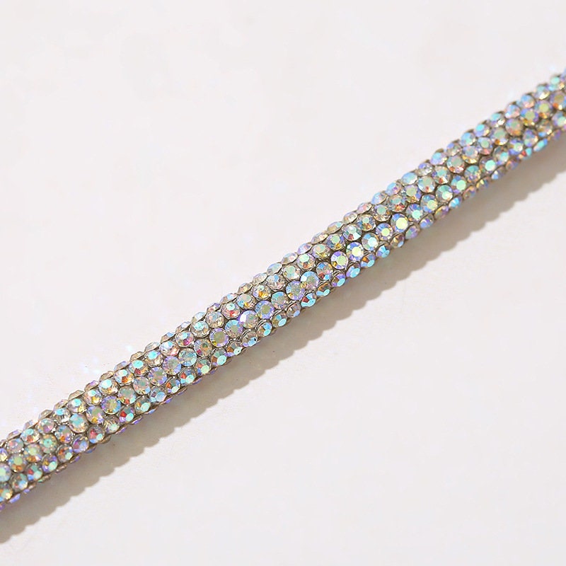 Uxcell 6mm x 120cm Rhinestone Rope Crystal Rope for DIY Sweatpants  Decoration White Mesh Lake Blue Diamond