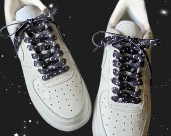 Star and Moon Black Shoelaces - ONE PAIR