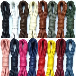Waxed Shoelaces, Hiking Boot Laces, Rope Shoe Laces, Round Cord Shoelaces, Long Shoelaces - ONE PAIR