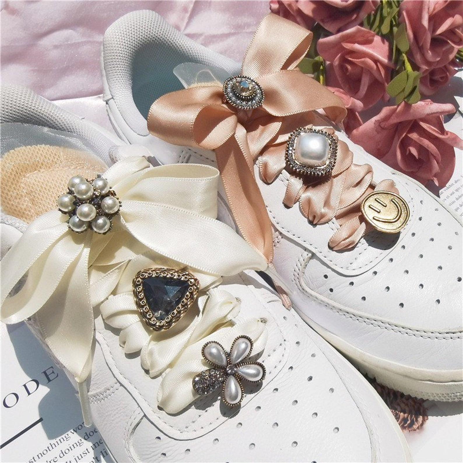 Shoelace Tag Pearl Flower Shoelaces Charm Laces Charms - Etsy
