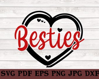 Besties Heart SVG cut file, Best Friends SVG, instant download, Friendship SVG cut file, Iron on, Friendship printable, Best friends forever