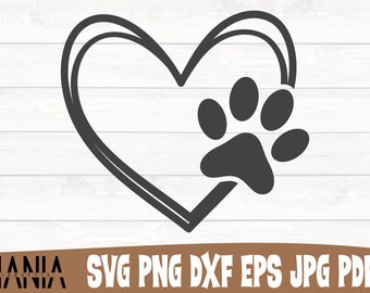 Heart With Dog Paw Print Svg, Dog Svg, Instant download, Printable cut file, Commercial use, Dog mom svg, Pet lover shirt, Paw print