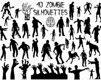 40 Zombie Silhouettes, Zombie SVG, Zombie Silhouettes SVG, Halloween Silhouettes, Halloween Decor, Zombie SVG Cut File, Vector, Clip Art