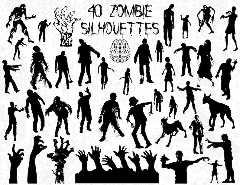 Download 40 Zombie Silhouettes Zombie SVG Zombie Silhouettes SVG | Etsy