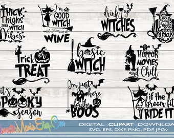 Halloween Quotes SVG Bundle, Witch Svg, Halloween Silhouettes, Halloween Decor, Halloween SVG Cut File, Vector, Clip Art