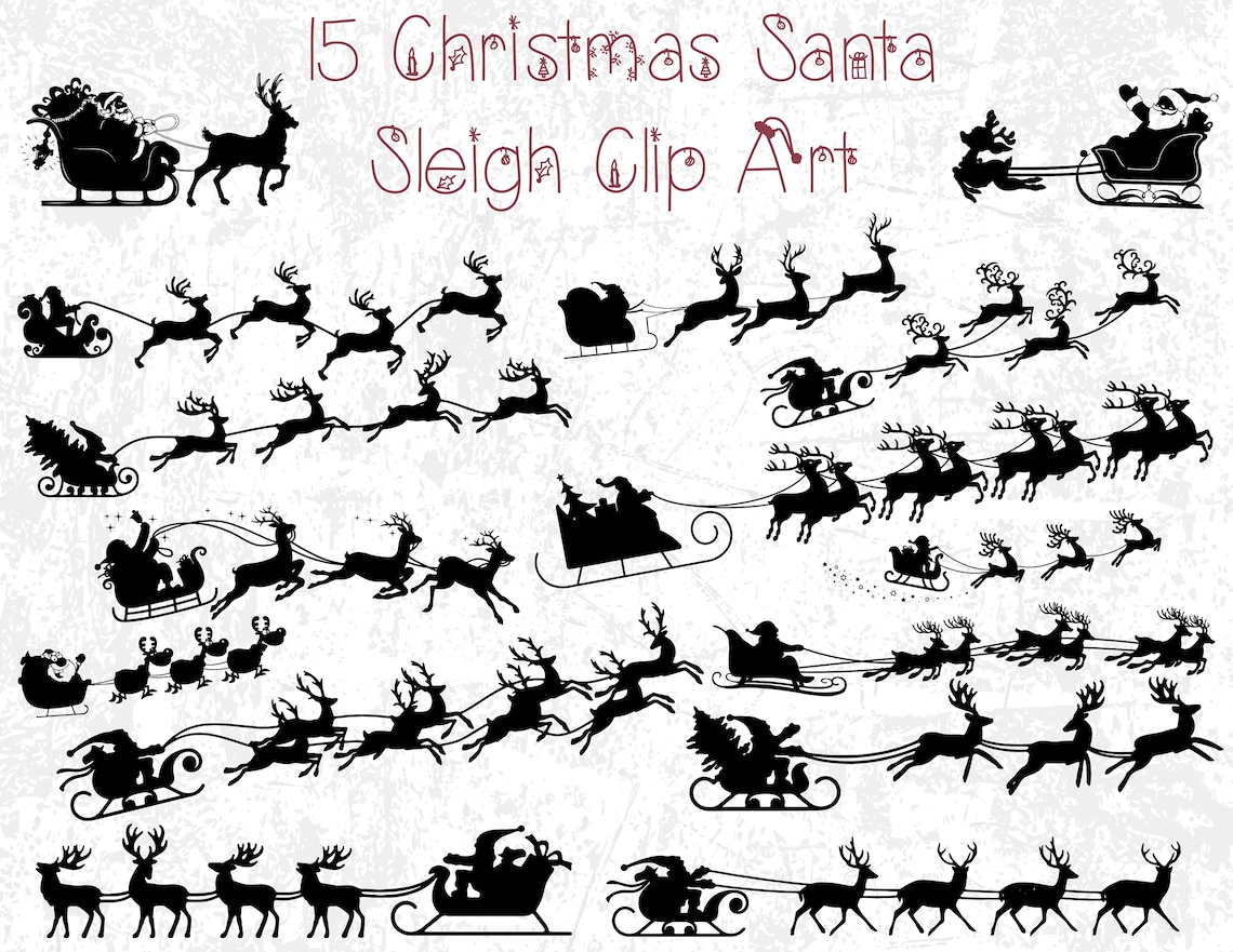 Santa Sleigh With Reindeer SVG Silhouette Vinyl Christmas Etsy