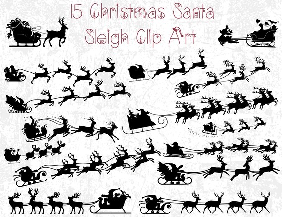 Download Santa Sleigh With Reindeer Svg Silhouette Vinyl Christmas Etsy