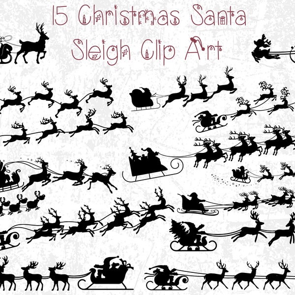 Santa Sleigh avec renne SVG Silhouette Vinyl, Christmas Decal Christmas Cut pour Cricut Machine, Santa Sleigh Silhouette Vector Files