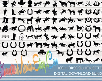 100 Horse Silhouettes SVG, Horse Vector, Horse Riding Equestrian Silhouette SVG, Cut File, Horse Design SVG, Running Horses Svg