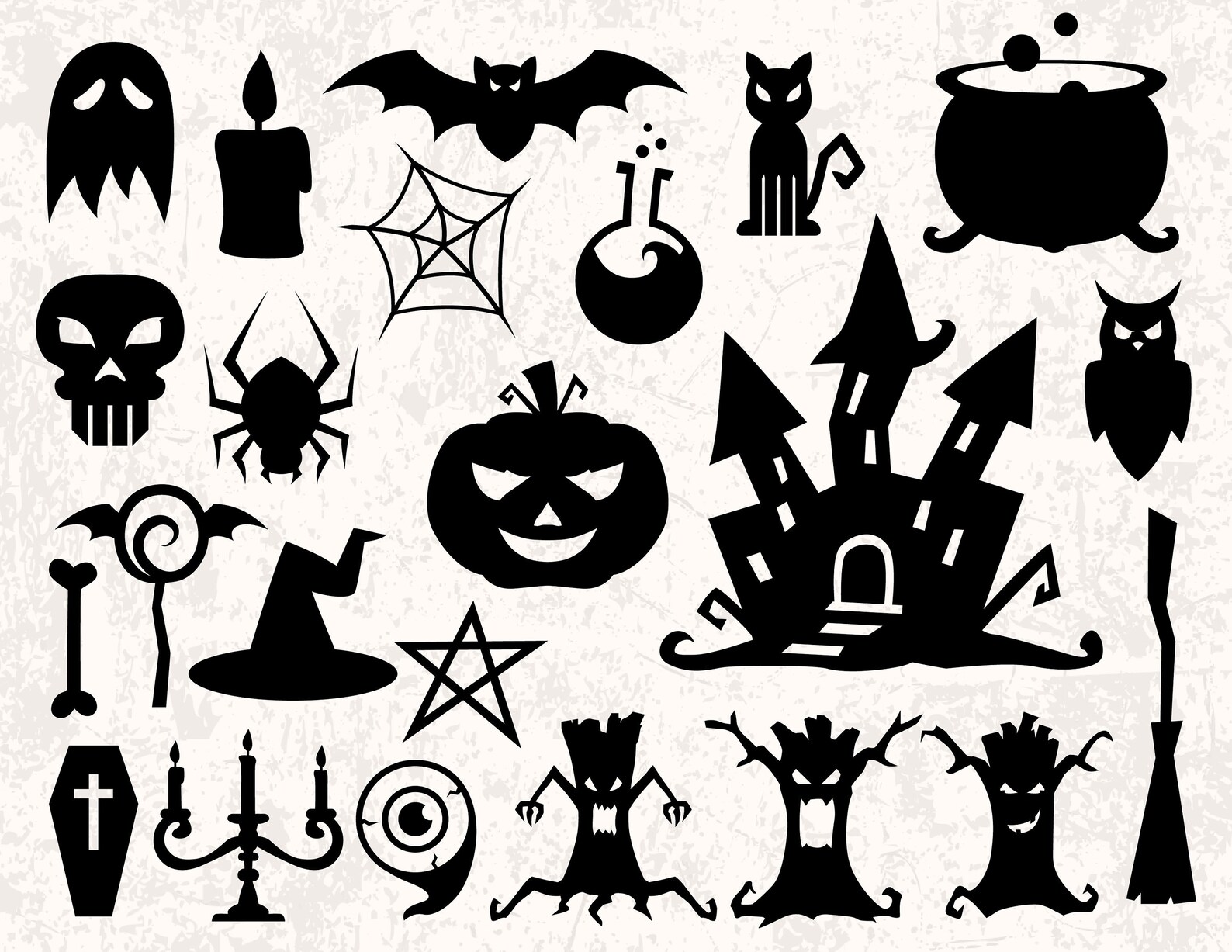 Spooky Halloween Silhouette Clip Artshalloween Silhouettes Etsy