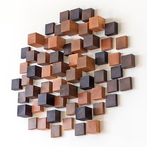 Rustic Wood Block 3D Wall Art - DIY Geometric Sculpture Kit