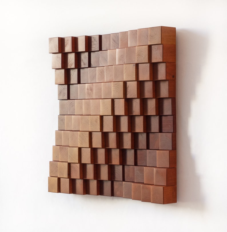 Parametric Wall Art Wood Block Art 3D Wall Sculpture in Brown Gradient