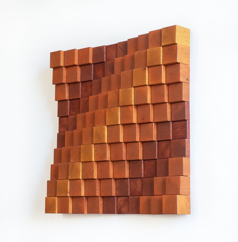 Parametric Wall Art Wood Block Art 3D Wall Sculpture in Brown Gradient