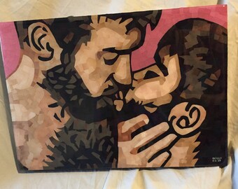 Homoerotic Collage - Paper Mosaic - Hairy Kiss - gay kiss, gay love