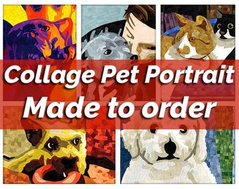 Collage Pet Portrait  made to order - paper mosaic -