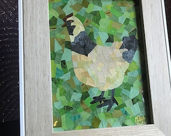 Collage - Paper Mosaic - Framed abstract original artwork - Chicken Blanco